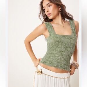 Free People 💚 Elm Green Love letter Textured Women's tank Top NWT